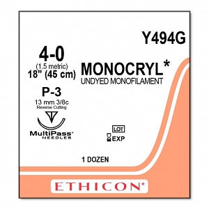 Ethicon Monocryl Plus Undyed Poliglecaprone 25 Sutures - SUTURE, 4/0 18 MONOCRYL UND MONO, VA - Y494G