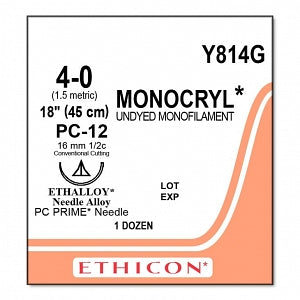 Ethicon Monocryl Plus Undyed Poliglecaprone 25 Sutures - SUTURE, 4/0 18 MONOCRYL UND MONO, VA - Y814G