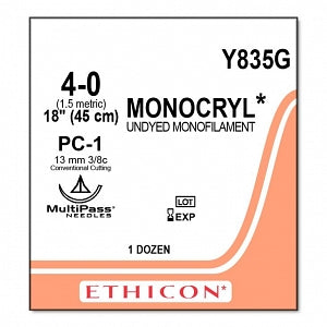 Ethicon Monocryl Plus Undyed Poliglecaprone 25 Sutures - SUTURE, 4/0 18 MONOCRYL UND MONO, VA - Y835G