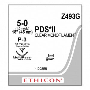 Ethicon PDS II Undyed Monofilament Suture - SUTURE, 5/0 18 PDS II CLR MONO P, VA - Z493G