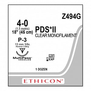 Ethicon PDS II Undyed Monofilament Suture - SUTURE, 4/0 18 PDS II CLR MONO P, VA - Z494G