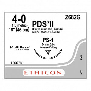 Ethicon PDS II Undyed Monofilament Suture - SUTURE, 4/0 18 PDS II CLR MONO PS, VA - Z682G