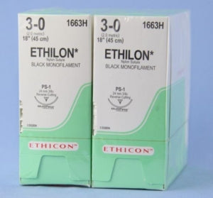 Ethicon Precision Point Nonabsorbable Nylon Surgical Monofilament Suture - Precision Point Nonabsorbable Nylon Surgical Monofilament Suture, Pliabilized, Black, 3/0, 18", PS- - 1663H