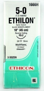 Ethicon Precision Point Nonabsorbable Nylon Surgical Monofilament Suture - Precision Point Nonabsorbable Nylon Surgical Monofilament Suture, Pliabilized, Black, 5/0, 18", PS-2 Needle - 1666H