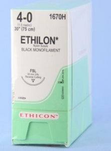 Ethicon Reverse Cutting Ethilon Sutures - Black Ethilon 4-0 FSL 30" Suture - 1670H