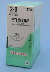 Ethicon Reverse Cutting Ethilon Sutures - Black Ethilon 2-0 FSLX 30" Suture - 1674H