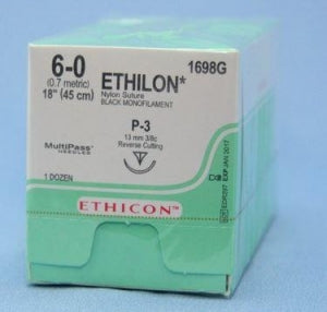 Ethicon Precision Point Nonabsorbable Nylon Surgical Monofilament Suture - Precision Point Nonabsorbable Nylon Surgical Monofilament Suture, Pliabilized, Black, 6/0, 18", P-3 Needle - 1698G