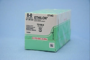 Ethicon Micropoint Spatula Ethilon Nonabsorbable Sutures - Ethilon Monofilament Suture, Black, 12", Size 8/0, TG100-8 Needle - 1714G