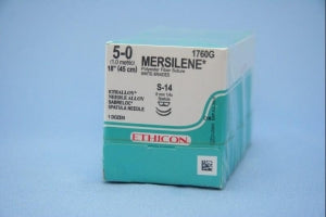 Ethicon Sabreloc Spatula Mersilene Nonabsorbable Suture - Mersilene Suture, 18", White, S-14 Needle, Size 5/0 - 1760G