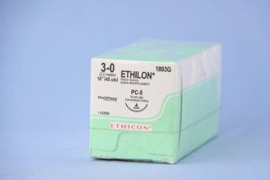 Ethicon Precision Cosmetic Ethilon Nonabsorbable Sutures - Pliabilized Monofilament Suture, Black, 18", Size 3/0, PC-5 Needle - 1893G