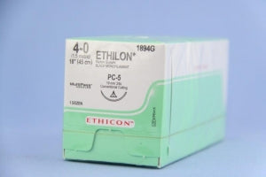 Ethicon Precision Cosmetic Ethilon Nonabsorbable Sutures - Pliabilized Monofilament Suture, Black, 18", Size 4/0, FS-1 Needle - 1894G