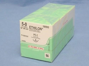 Ethicon Precision Cosmetic Ethilon Nonabsorbable Sutures - Pliabilized Monofilament Suture, Black, 18", Size 5/0, PC-1 Needle - 1955G