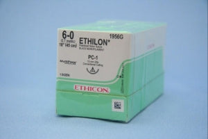 Ethicon Precision Cosmetic Ethilon Nonabsorbable Sutures - Pliabilized Monofilament Suture, Black, 18", Size 6/0, PC-1 Needle - 1956G