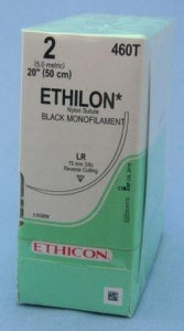 Ethicon Reverse Cutting Ethilon Sutures - Black Ethilon 2 LR 20" Suture - 460T