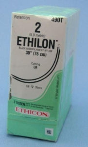 Ethicon Reverse Cutting Ethilon Sutures - Black Ethilon 2 LR 30" Suture - 490T