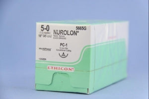 Ethicon Precision Cosmetic Nurolon Non-Absorbable Sutures - Nurolon Suture, Black, Size 5/0, 18", PC-1 Needle - 5665G