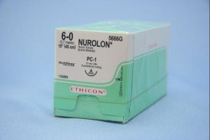 Ethicon Precision Cosmetic Nurolon Non-Absorbable Sutures - Nurolon Suture, Black, Size 6/0, 18", PC-1 Needle - 5666G