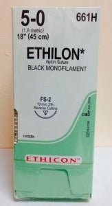 Ethicon Reverse Cutting Ethilon Sutures - Black Ethilon 5-0 FS-2 18" Suture - 661H