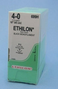 Ethicon Precision Point Nonabsorbable Nylon Surgical Monofilament Suture - Precision Point Nonabsorbable Nylon Surgical Monofilament Suture, Pliabilized, Black, 4/0, 18", P-3 Needle - 699H