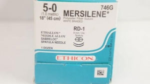 Ethicon Sabreloc Spatula Mersilene Nonabsorbable Suture - Mersilene Suture, 18", White, RD-1 Needle, Size 5/0 - 746G