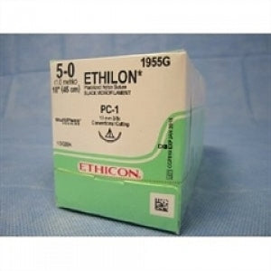 Ethicon Ethilon Nonabsorbable Sutures - Ethilon Nylon Suture, Black Monofilament, Size 5/0, 18", Double Arm Spatula Needle, RD-1 - 749G