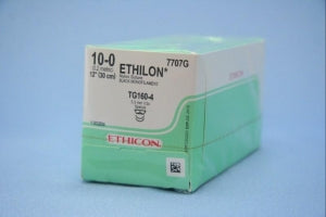 Ethicon Micropoint Spatula Ethilon Nonabsorbable Sutures - Ethilon Monofilament Suture, Black, 12", Size 10/0, TG160-4 Needle - 7707G