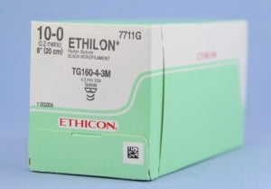 Ethicon Micropoint Spatula Ethilon Nonabsorbable Sutures - Ethilon Monofilament Suture, Black, 8", Size 10/0, TG160-4-3M Needle - 7711G