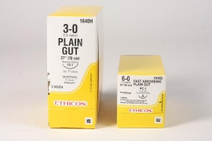 Ethicon Micropoint Reverse Cutting Plain Gut Suture - Surgical Gut Suture, Plain, P-3, Size 5/0, 18" - 772G