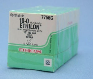 Ethicon Micropoint Spatula Ethilon Nonabsorbable Sutures - Ethilon Monofilament Suture, Black, 12", Size 10/0, TG160-6 Needle, Double Armed - 7756G