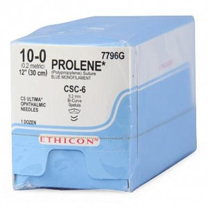 Ethicon Prolene Sutures - Prolene Monofilament Suture, Black, Size 10-0, 12", CSC Needle - 7796G