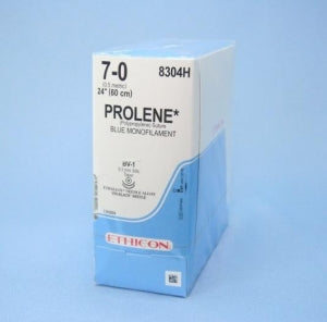 Ethicon Prolene Sutures with Hemo-Seal - PROLENE Polypropylene Monofilament Suture, Blue, BV-1 Needle, Size 7-0, 24" - 8304H