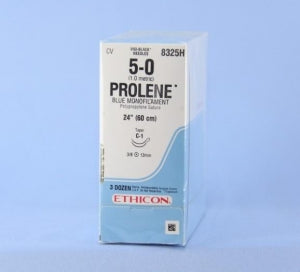 Ethicon Prolene Sutures with Hemo-Seal - PROLENE Polypropylene Monofilament Suture, Double-Armed Visi-Black, Blue, C-1 Needle, Size 5-0, 24" - 8325H