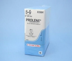 Ethicon Prolene Sutures with Hemo-Seal - PROLENE Polypropylene Monofilament Suture, Double-Armed Visi-Black, Blue, RB-1 Needle, Size 5-0, 36" - 8356H