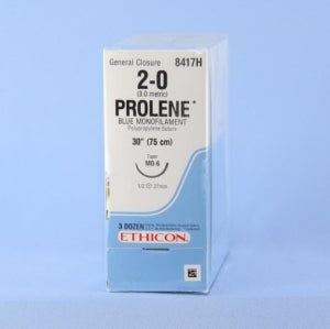 Ethicon Prolene Sutures with Hemo-Seal - PROLENE Polypropylene Monofilament Suture, Blue, MO-6 Needle, Size 2-0, 30" - 8417H