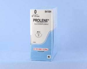 Ethicon Prolene Sutures with Hemo-Seal - PROLENE Polypropylene Monofilament Suture, Blue, MO-6 Needle, Size 0, 30" - 8418H