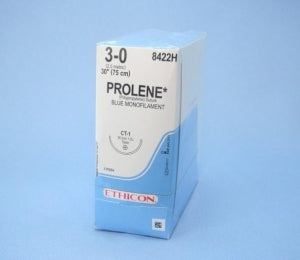 Ethicon Prolene Sutures with Hemo-Seal - PROLENE Polypropylene Monofilament Suture, Blue, CT-1 Needle, Size 3-0, 30" - 8422H