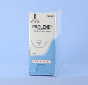 Ethicon Prolene Sutures with Hemo-Seal - PROLENE Polypropylene Monofilament Suture, Blue, CTX Needle, Size 0, 30" - 8454H