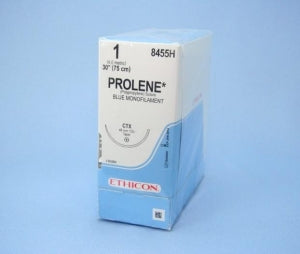 Ethicon Prolene Sutures with Hemo-Seal - PROLENE Polypropylene Monofilament Suture, Blue, CTX Needle, Size 1, 30" - 8455H