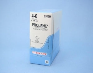 Ethicon Prolene Sutures with Hemo-Seal - PROLENE Polypropylene Monofilament Suture, Blue, Double-Armed, C-1 Needle, Size 4-0, 36" - 8519H