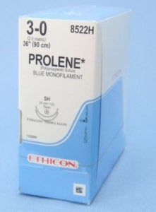 Ethicon Prolene Sutures with Hemo-Seal - PROLENE Polypropylene Monofilament Suture, Blue, Double-Armed, SH Needle, Size 3-0, 36" - 8522H