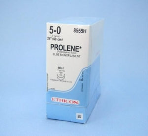 Ethicon Prolene Sutures with Hemo-Seal - PROLENE Polypropylene Monofilament Suture, Blue, Double-Armed, RB-1 Needle, Size 5-0, 24" - 8555H