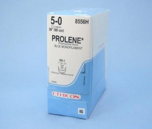 Ethicon Prolene Sutures with Hemo-Seal - PROLENE Polypropylene Monofilament Suture, Blue, Double-Armed, RB-1 Needle, Size 5-0, 36" - 8556H