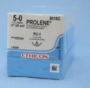 Ethicon PROLENE Precision Cosmetic Sutures - Prolene Monofilament Suture, Blue, Suture Size 5-0, Length 18", PC-1 Needle - 8618G