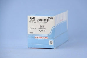 Ethicon PROLENE Precision Cosmetic Sutures - Prolene Monofilament Suture, Blue, Suture Size 6-0, Length 18", PC-3 Needle - 8636G