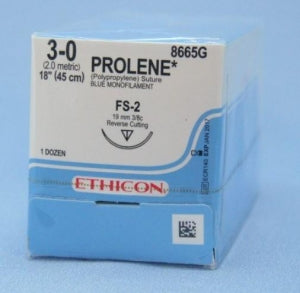 Ethicon Precision-Point, Reverse-Cutting Prolene Sutures - Blue Prolene 3-0 FS-2 18" Suture - 8665G