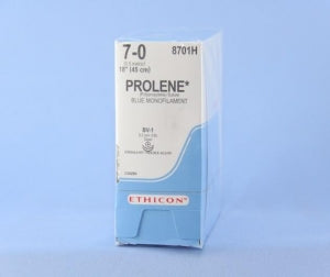 Ethicon Prolene Sutures with Hemo-Seal - PROLENE Polypropylene Monofilament Suture, Blue, Double-Armed, BV-1 Needle, Size 7-0, 18" - 8701H