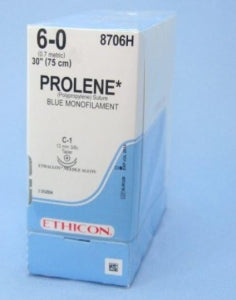 Ethicon Prolene Sutures with Hemo-Seal - PROLENE Polypropylene Monofilament Suture, Blue, Double-Armed, C-1 Needle, Size 6-0, 30" - 8706H