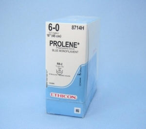 Ethicon Prolene Sutures with Hemo-Seal - PROLENE Polypropylene Monofilament Suture, Blue, Double-Armed, RB-2 Needle, Size 6-0, 18" - 8714H