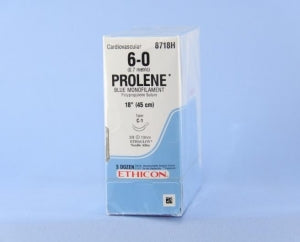 Ethicon Prolene Sutures with Hemo-Seal - PROLENE Polypropylene Monofilament Suture, Blue, Double-Armed, C-1 Needle, Size 6-0, 18" - 8718H