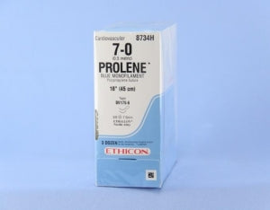 Ethicon Prolene Sutures with Hemo-Seal - PROLENE Polypropylene Monofilament Suture, Blue, Double-Armed, BV175-6 Needle, Size 7-0, 18" - 8734H